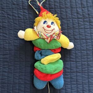 Vintage Bantam Clown Plush Musical Pull Crib Toy Pull Down Terry Cloth